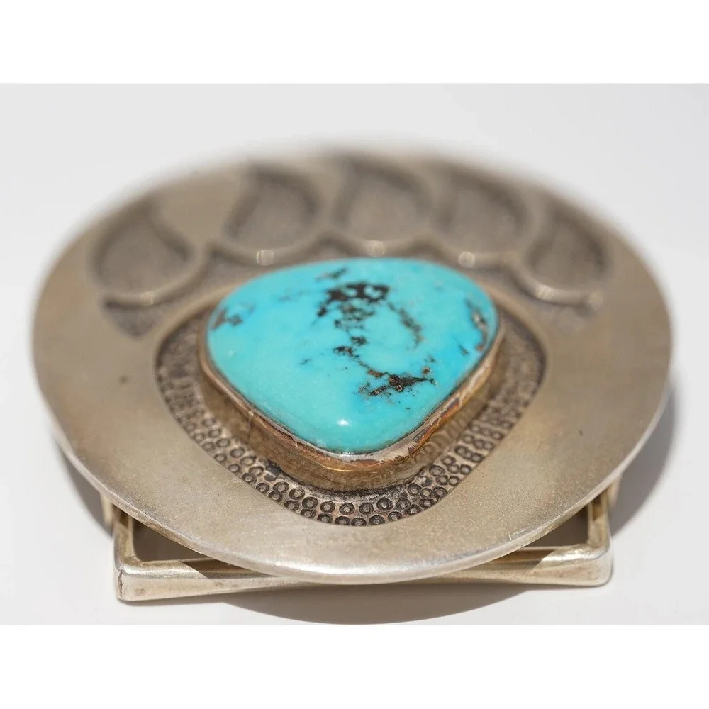 Dan Oliver - Navajo Bear Claw Overlay Sterling Silver Turquoise Belt Buckle‎
